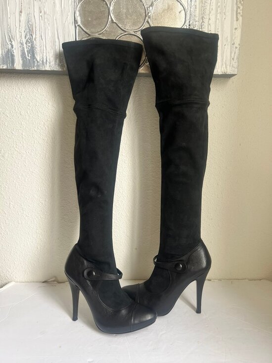 El Dantes Shoes - VINTAGE EL DANTES THIGH HIGH LEATHER SUEDE HIDDEN PLATFORM BOOTS SZ 37 / 7 US